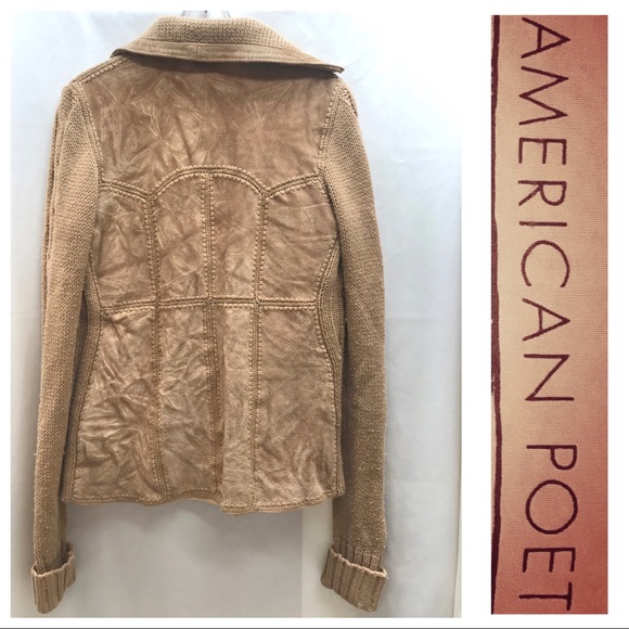 ♦️VINTAGE 70’s♦️Tan Suede & SweaterKnit Zip JACKET - Picture 3 of 8